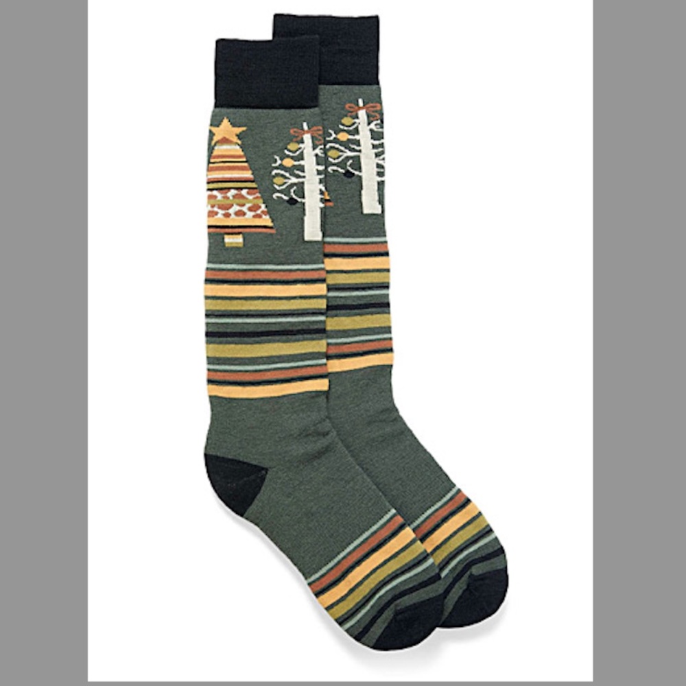 Green jacquard Xmas tree merino wool blend thermal socks made in Italy NWT